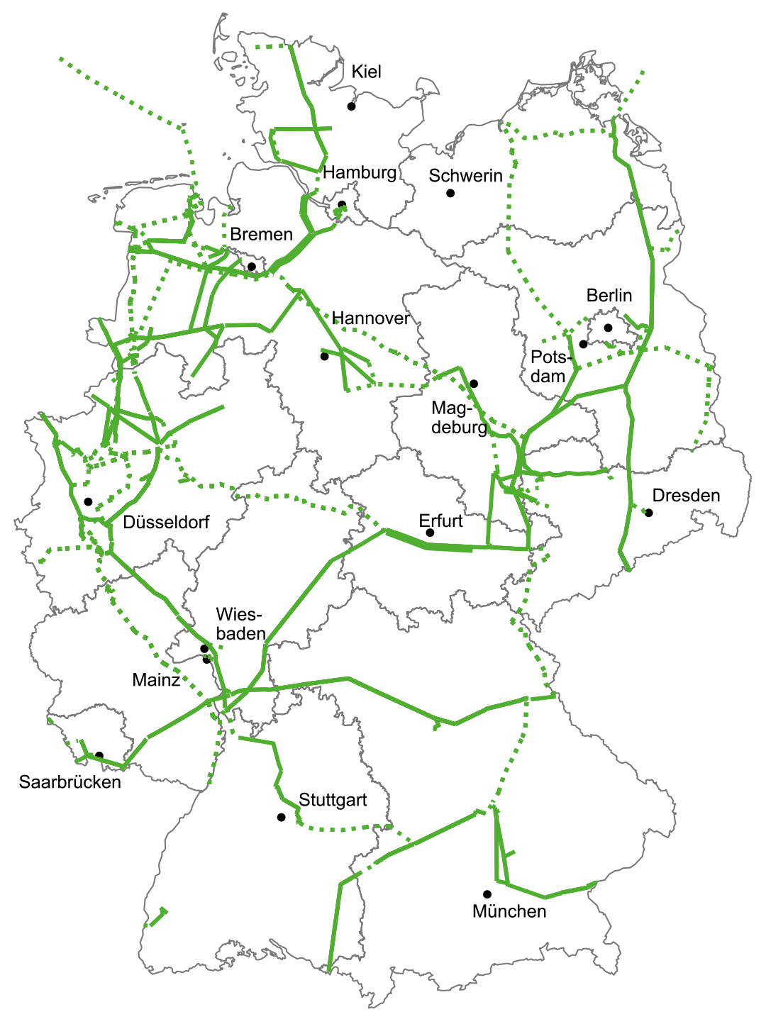 Proposed H2-Core Network for Germany.